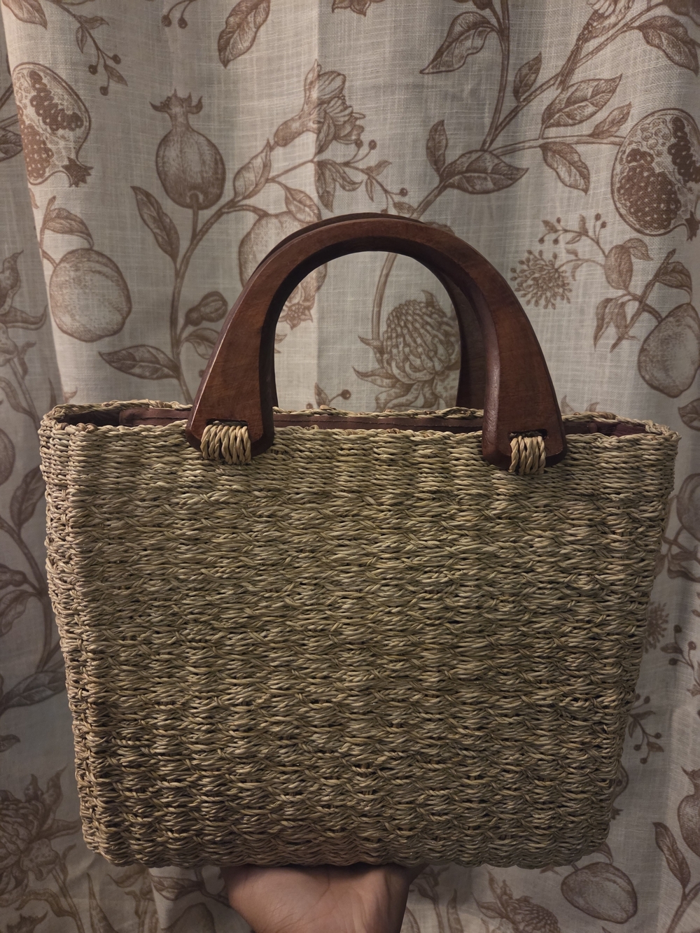 Woven Straw Tote with Wooden Handles